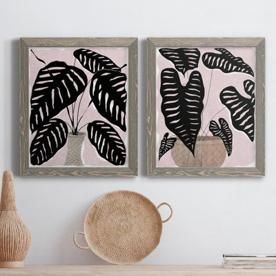 Plante en pot I - ensemble de 2 peintures sur toile encadrées