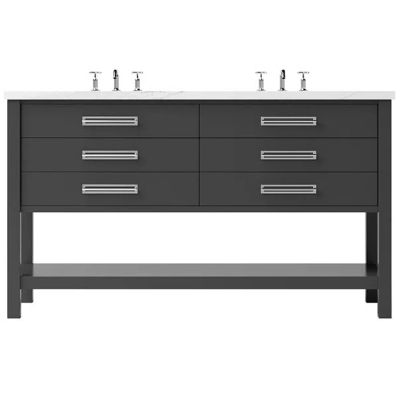 Meuble-lavabo double tiroir Kiawah, Noir cassé, Chrome poli, 60"