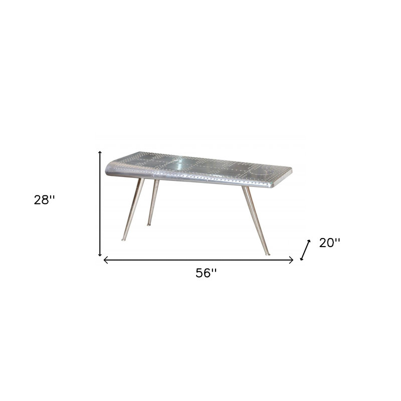 Console 56 po en aluminium et bois massif à trois pieds
