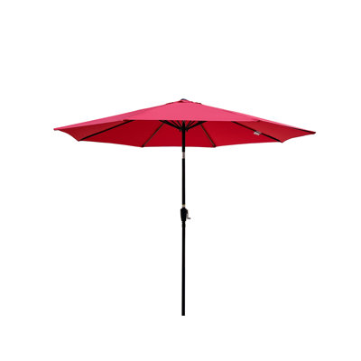 Parasol d'extérieur 10 pi sans rabat en rouge - 8 pièces nervures, inclinable, manivelle, poteau de protection de 38 mm, 120 po x 96 po