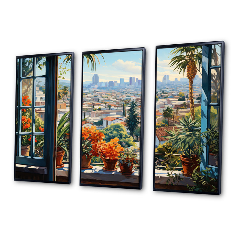 Los Angeles Window View 5 - Los Angeles, art mural, Cadre flottant noir, H 28 po x l 36 po x P 1 po
