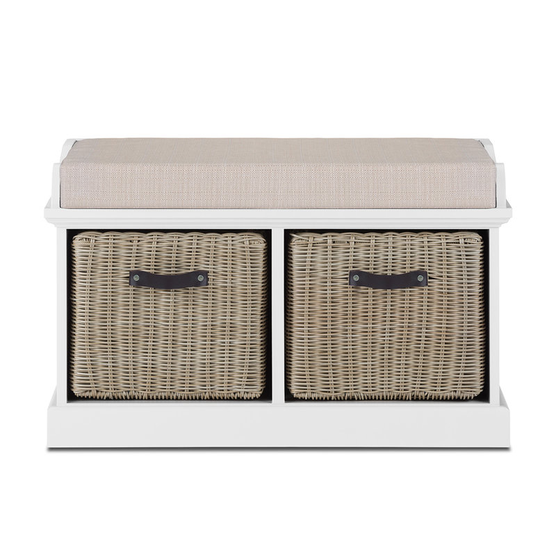 Anise Upholstered Storage Bench, White/Brown