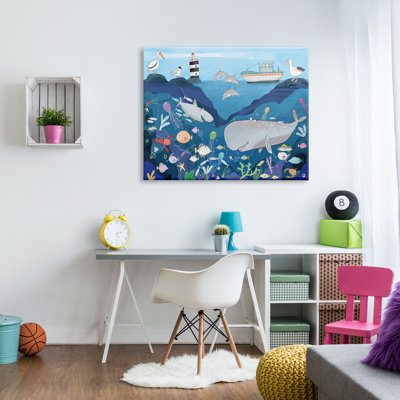 Illustration d'un enfant sous-marin, requin-baleine - peinture