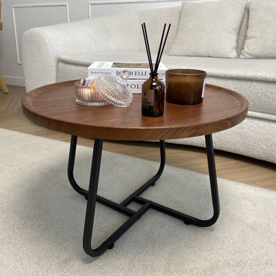 60cm Round Coffee Table for Living Room | Cocktail Table with Natural Wood Finish, D60 H39 cm