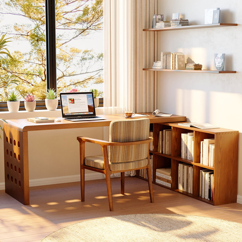 Bureau moderne en L en bois massif avec compartiments de rangement, H 29,53 po x l 55,12 po x P 55,12 po