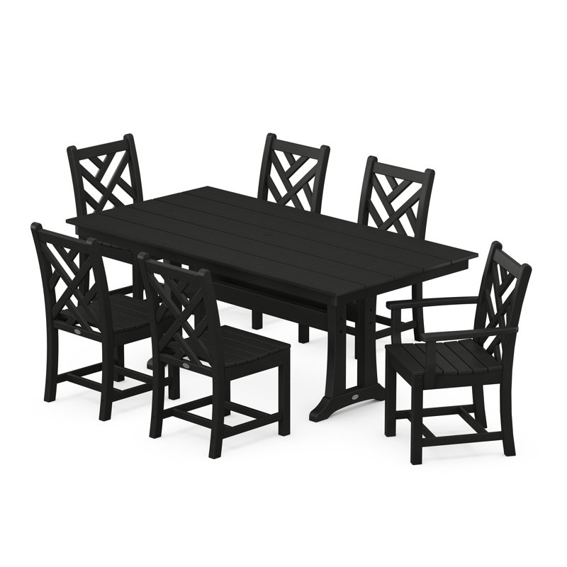 Chippendale 7-Piece Farmhouse Trestle Dining Set, Black