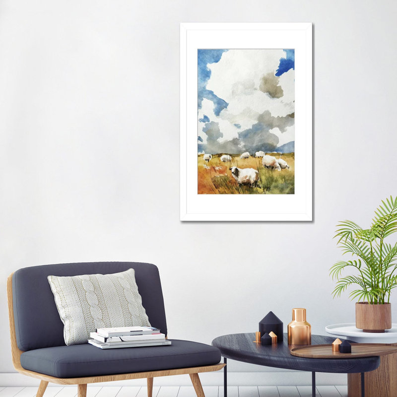 «Grazing Fields», reproduction d'art mural, papier d'art encadré, 32 po x 24 po, Papier encadré, Blanc