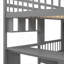 Structure de lit superposé double en bois massif avec bureau intégré, tiroirs et tablettes, gris doux