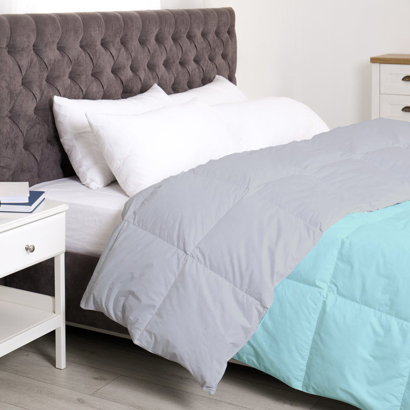 All Season Reversible Bamboo Comforter Down with Alternative Filling, Full, Aqua/Light Gray