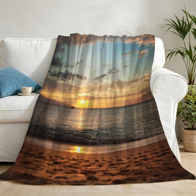 Jeté en flanelle transparente molletonnée, imprimé recto Sunset Ocean Beach