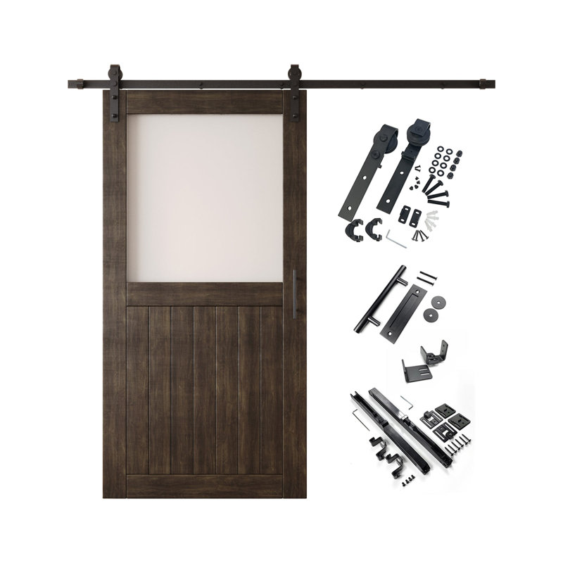 Porte de grange en verre non assemblé et fini 26 po x 80 po Homacer Ebony, 26 po x 80 po