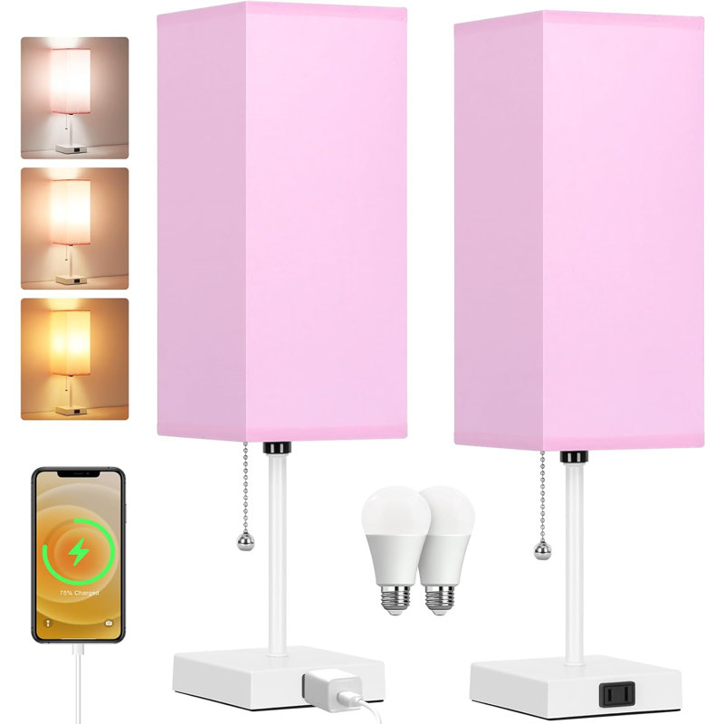 Ensemble de 2 lampes de table pour la chambre à coucher, à intensité variable 3 couleurs 18 po, avec chaînette et prises de courant, 2 ampoules incluses