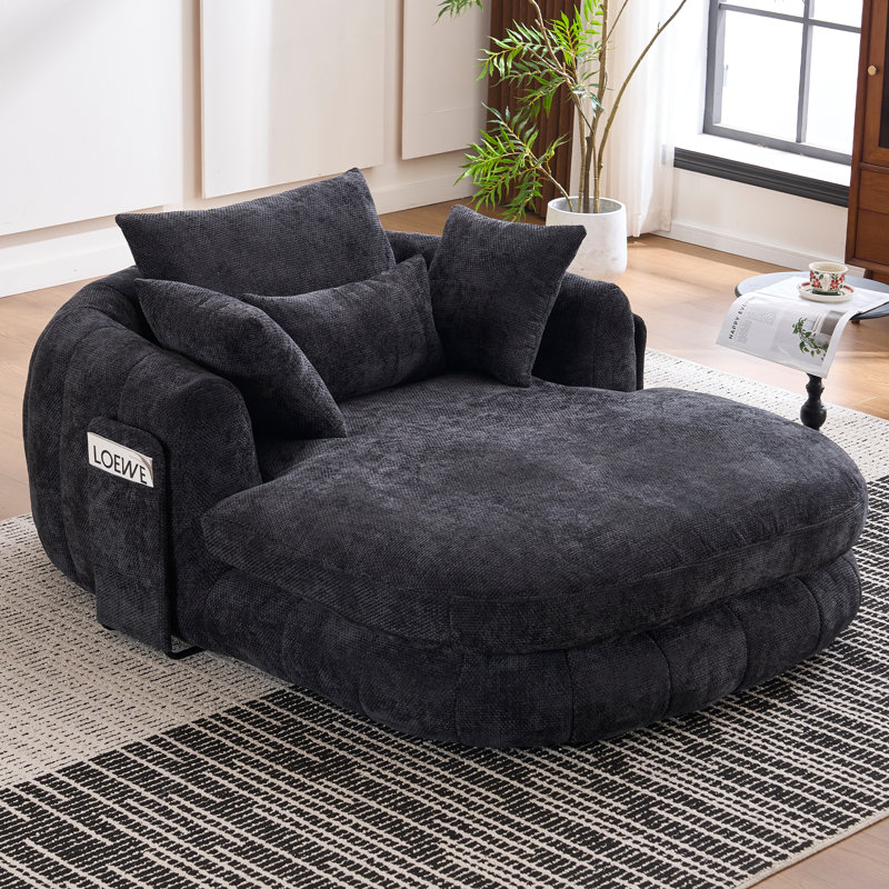 72.6" Beige Chenille Oversized Chaise Sofa Bed, No Assembly, Deep Seat & Side Pocket, Beige