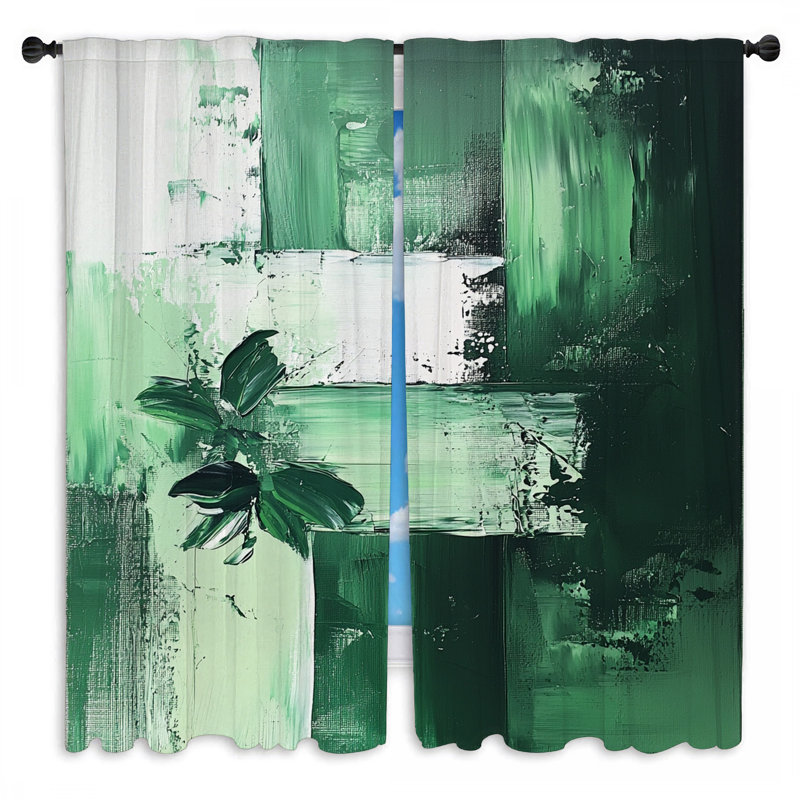Rideaux de fenêtre abstraits verts avec rideaux contemporains - 2 panneaux, L 20 po x L 52 po
