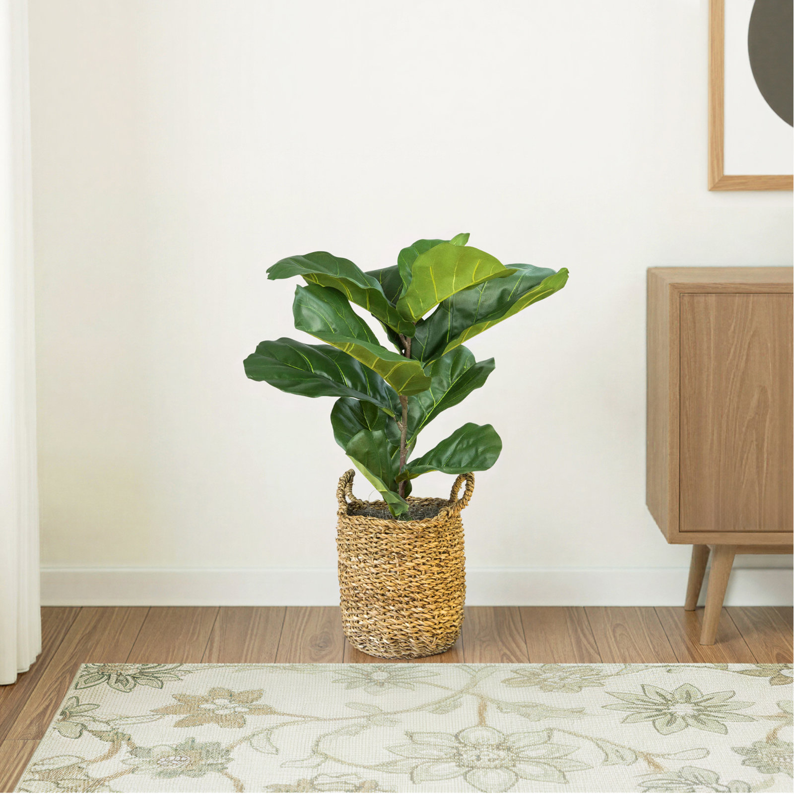 36'' Faux Fiddle Leaf Fig Plant in Rattan Basket