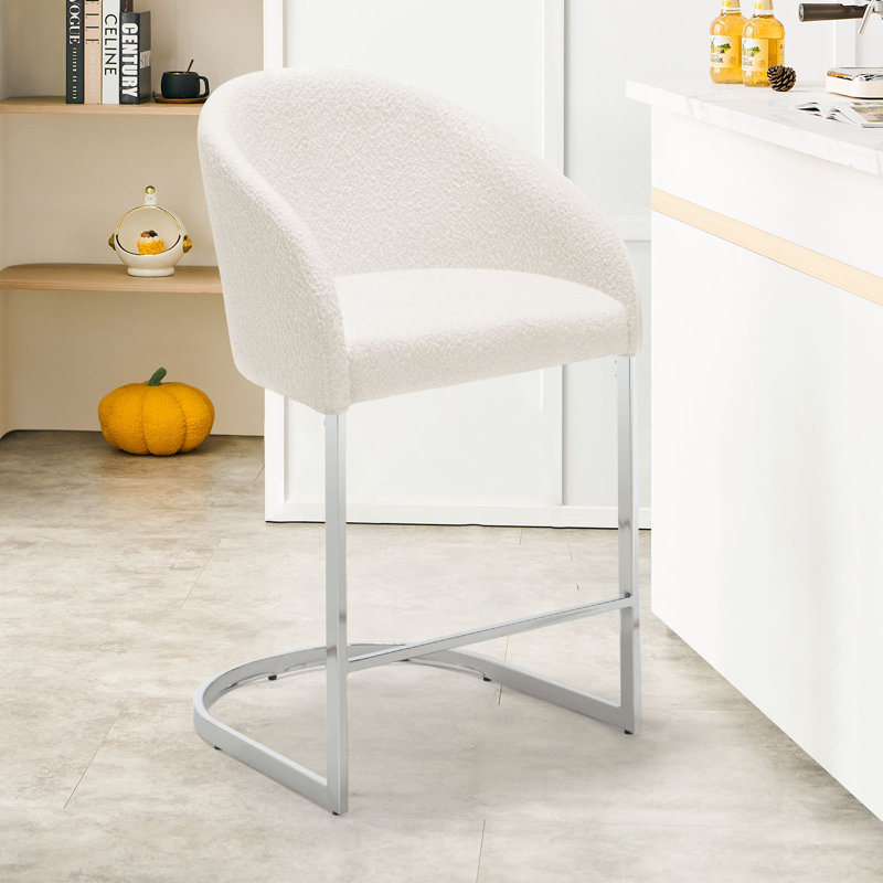 Tabouret de comptoir rembourré Chylee, Blanc, 1