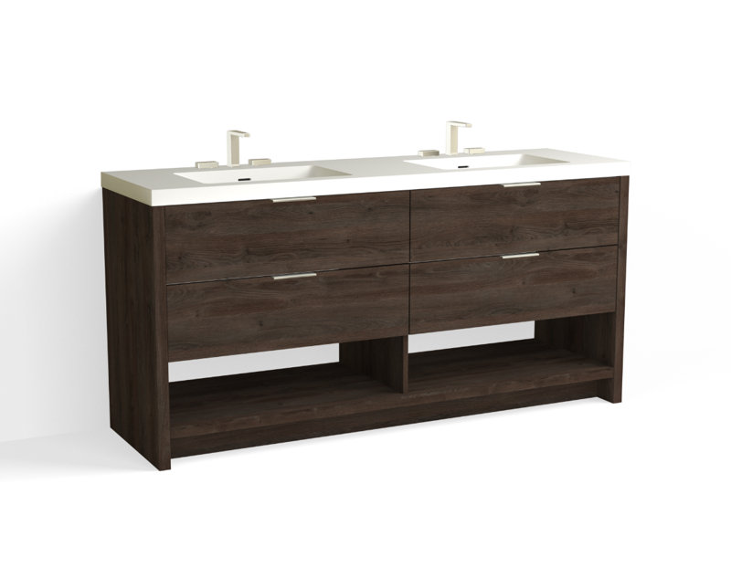 Vue 72" W Freestanding Double Bathroom Vanity, Glossy White/8" Widespread, Ashlin, Polished Nickel