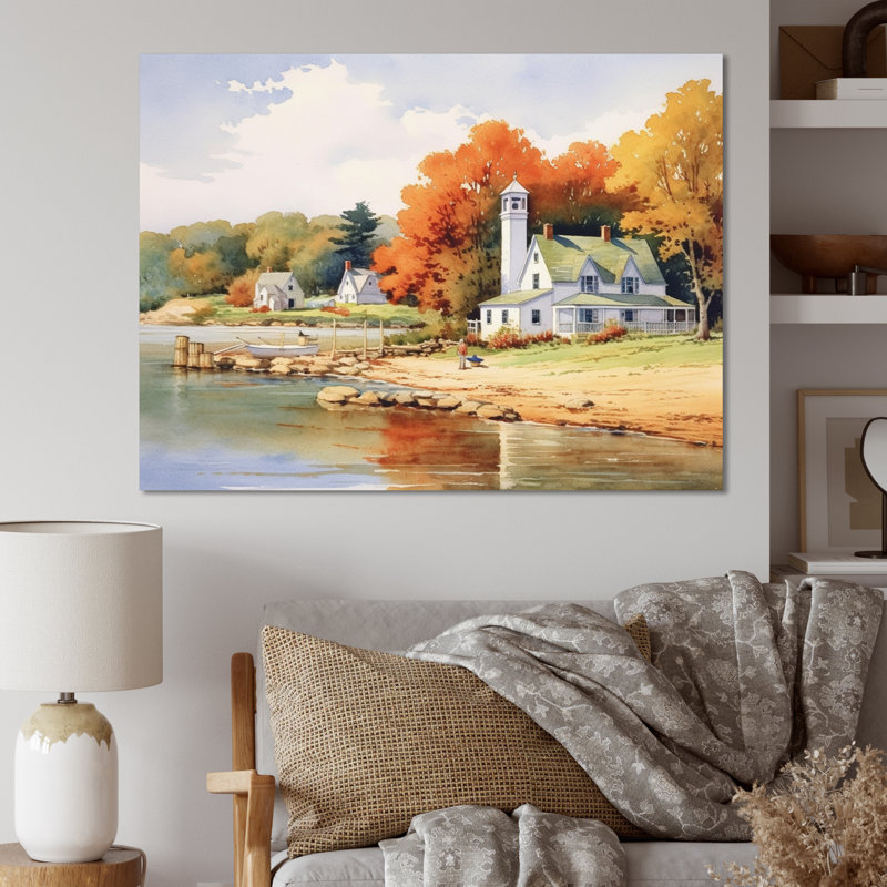 " Connecticut'S Lake Village Charm II ", Wrapped Canvas, 34" H x 44" W x 1.5" D