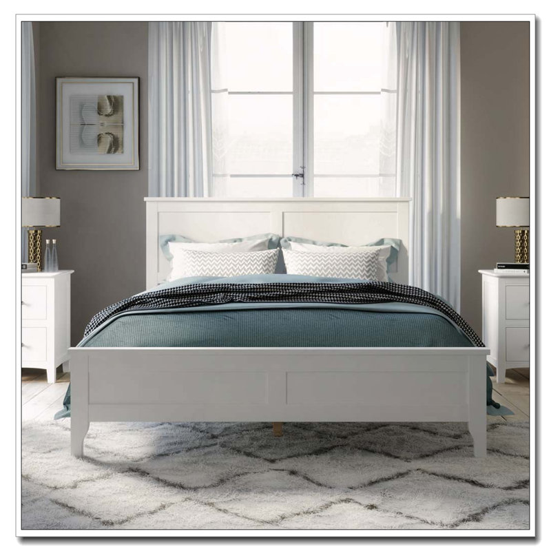 Lit plateforme double en bois massif, Blanc