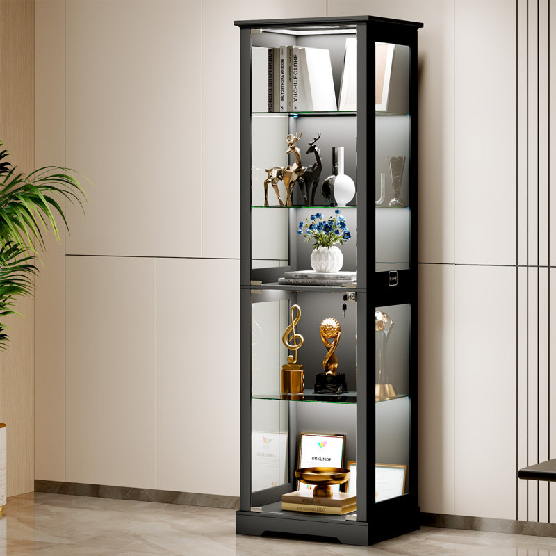 Vitrine moderne en verre avec éclairage à DEL 3 couleurs, capteur de mouvement intelligent, verre trempé et portes verrouillables pour le salon, la chambre à coucher, la salle à manger et la salle de jeux