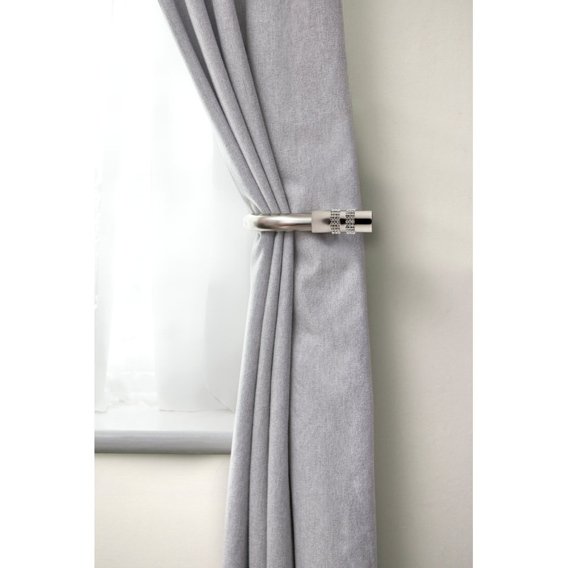 Diamante Brushed Silver 20cm Curtain Holdback, Brushed Silver