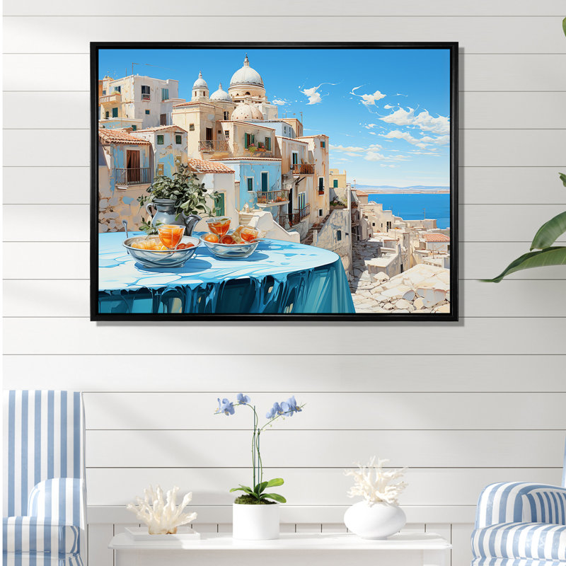 Azure Street en Grèce I, Cadre flottant noir, H 24 po x l 32 po x P 1 po