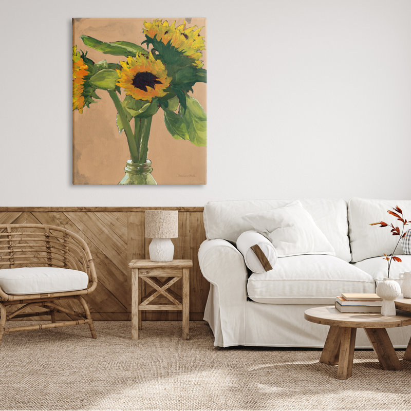 Vase en verre Blush Sunflower Stalks par Sara Zieve Miller - peinture, Plaque murale, H 48 po x l 36 po