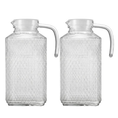 Frigo Set Of 2 Textured Glass Pitchers, 63.4Oz Each With Plastic Lids
