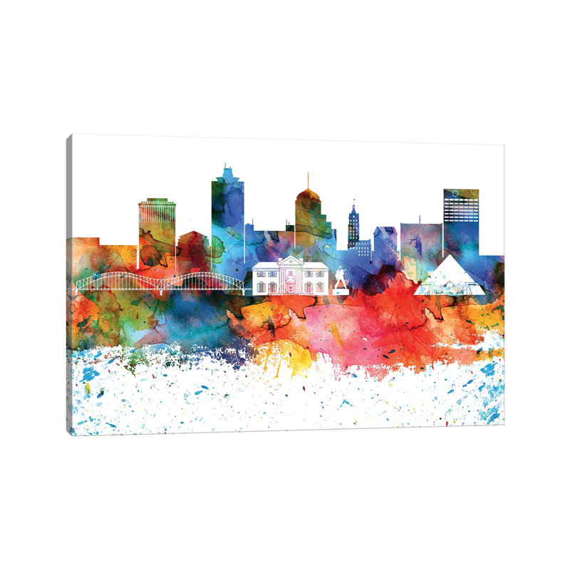 Memphis, aquarelle colorée, horizon, H 8 po x l 12 po x P 0,75 po