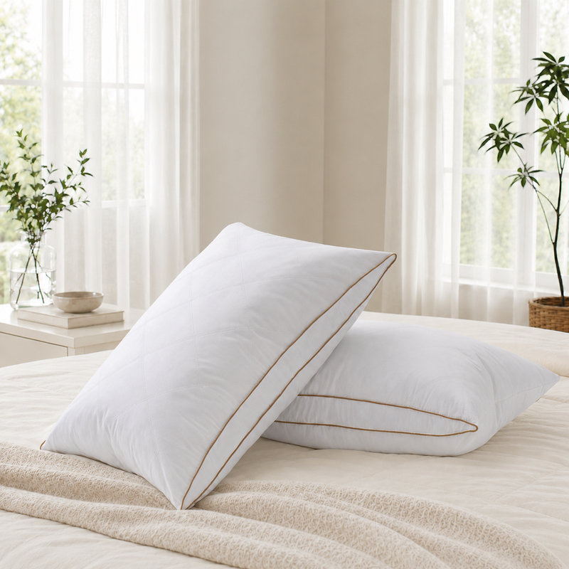 Ensemble de 2 oreillers en duvet d'oie à plumes et en duvet à soufflet Gusset, Standard, Brun
