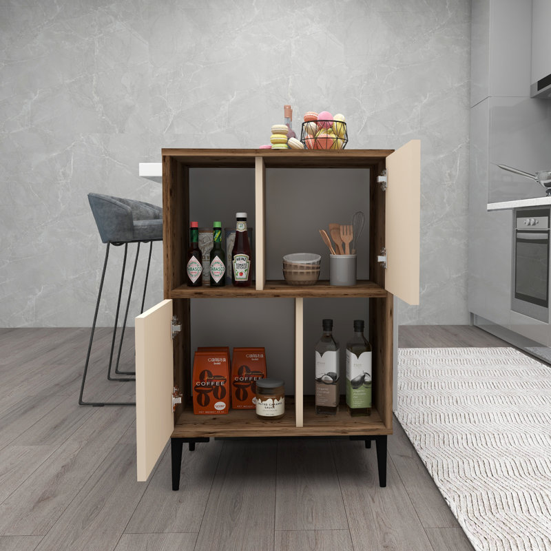 Teebar 387.1 cm W Display Cabinet, Light Walnut/Beige