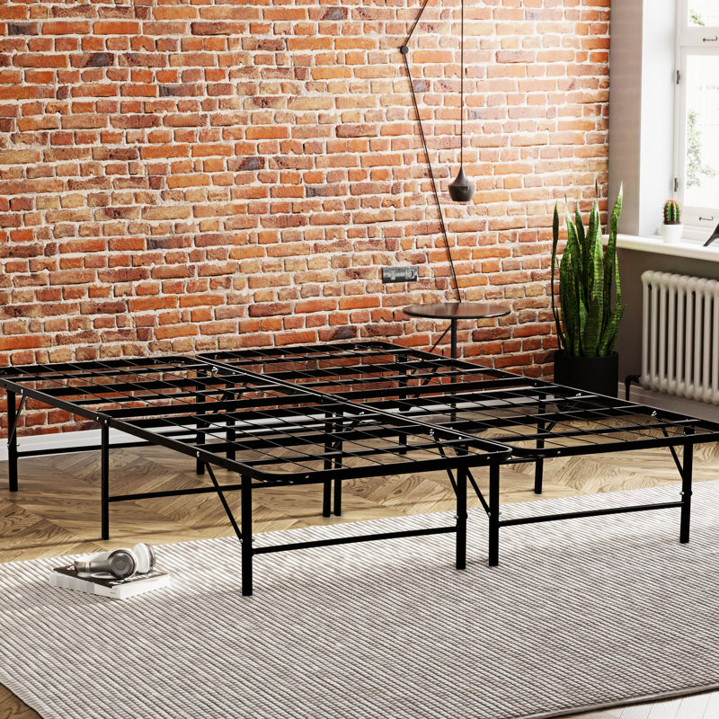 Black Queen Size Bed Frame With Metal Foundation Bedroom Piece Mattress Frame, Option, Queen