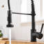 Robinet de cuisine rétractable en noir - cartouche en céramique, résistance aux fuites améliorée, modes de jet et de jet, remplissage mat, fonctionnement à fuite, traces de taches d'eau