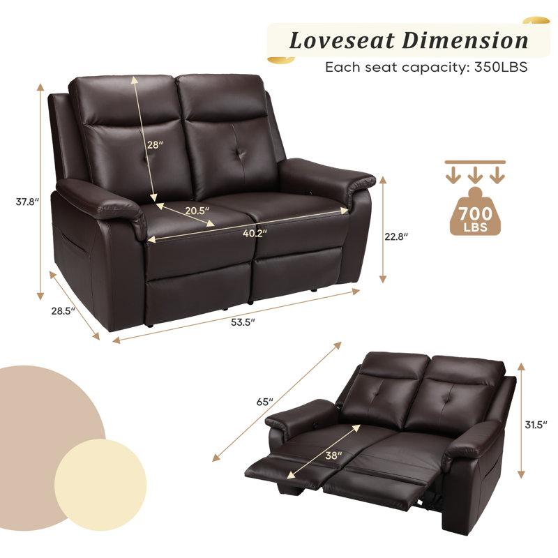 53.5" Loveseat Recliner Sofa, Reclining Loveseat with Vibration Massage and Heating, 2 Seater Manual Reclining Couch for Living Room, Office, Home Theater