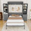 Grand lit escamotable en bois avec tablettes et tiroirs de rangement-129448439