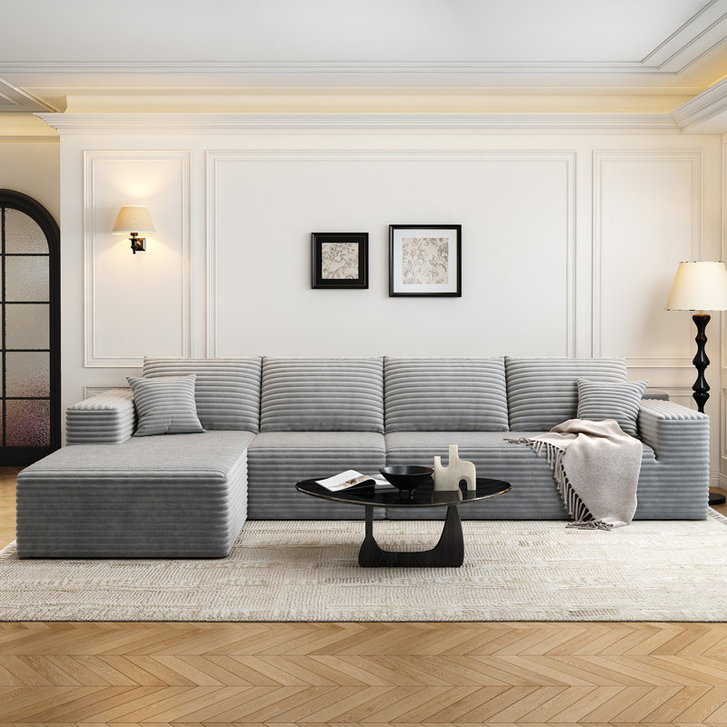 Canapé modulaire 135,4 po Cloud, Tissu velours côtelé gris moelleux, Orienté à gauche (vu de face)