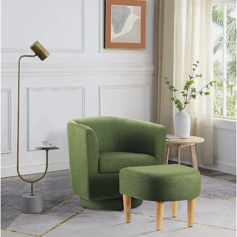 Fauteuil demi-tonneau pivotant avec repose-pieds Sharolynn, Lin vert