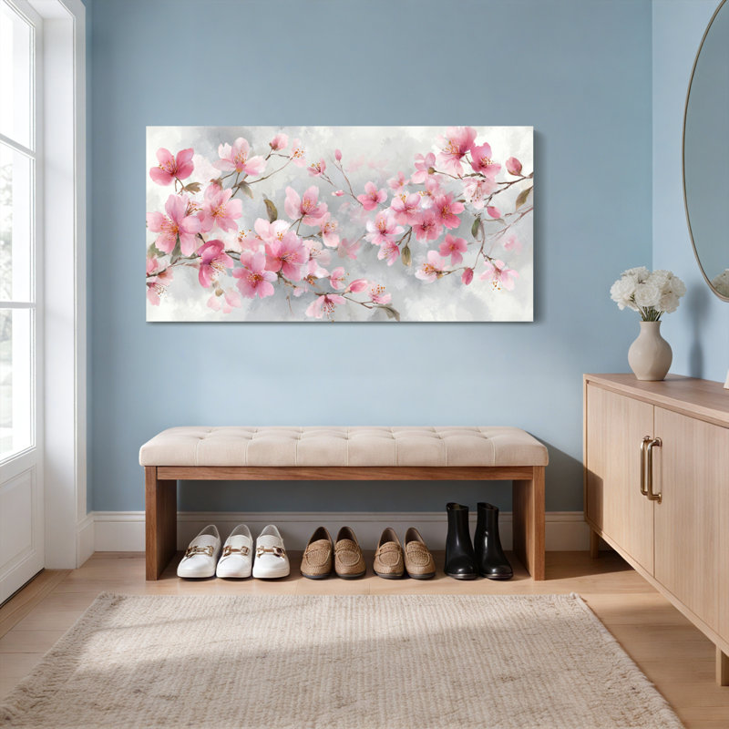 Ensemble de 1 tableau mural aquarelle florale de fleurs de cerisier, H 12 po x l 36 po