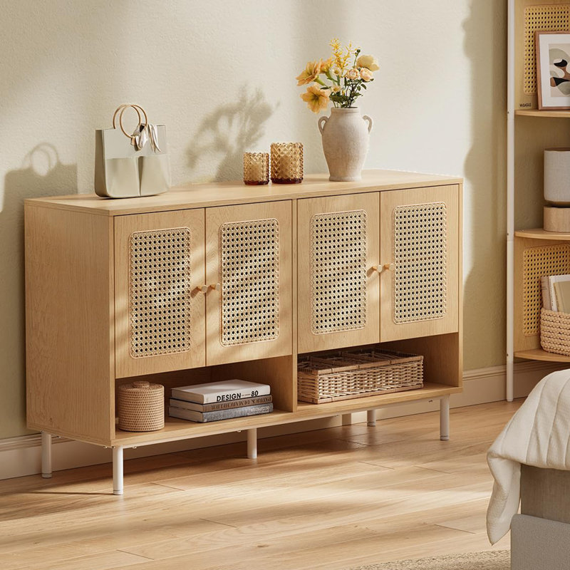 Three-layer natural rattan shoe cabinet
