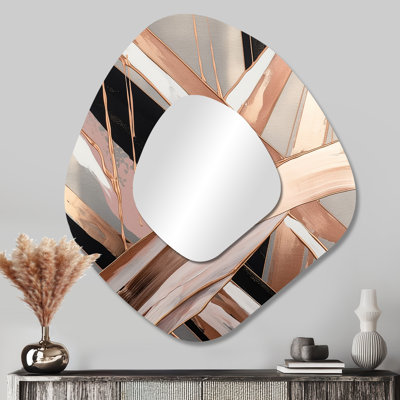 «Metallic Stripes And Circles II» - miroir mural décoratif de forme unique en marbre, miroir asymétrique moderne, impression d'art en métal