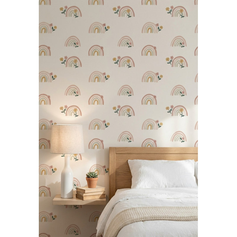 Papier peint arc-en-ciel floral fantaisiste, Peler et coller