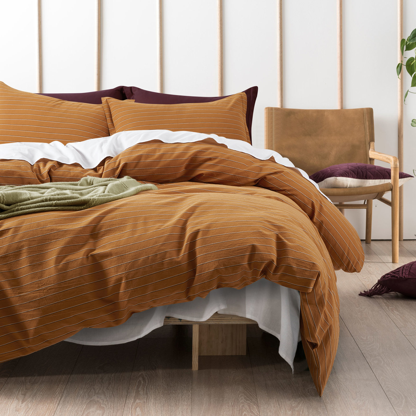 Dione Cotton Percale Duvet Cover Set, King Duvet Cover + 2 King Shams, Burnt Orange