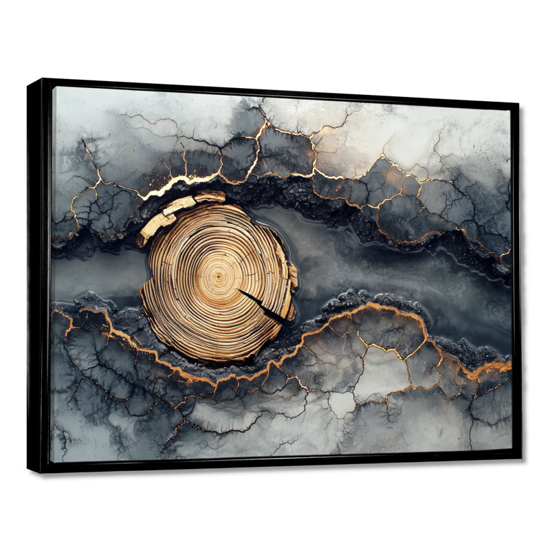 «Winter Dam River of Wood Slide and Crystal III», art mural, H 12 po x l 20 po, Cadre flottant, Noir