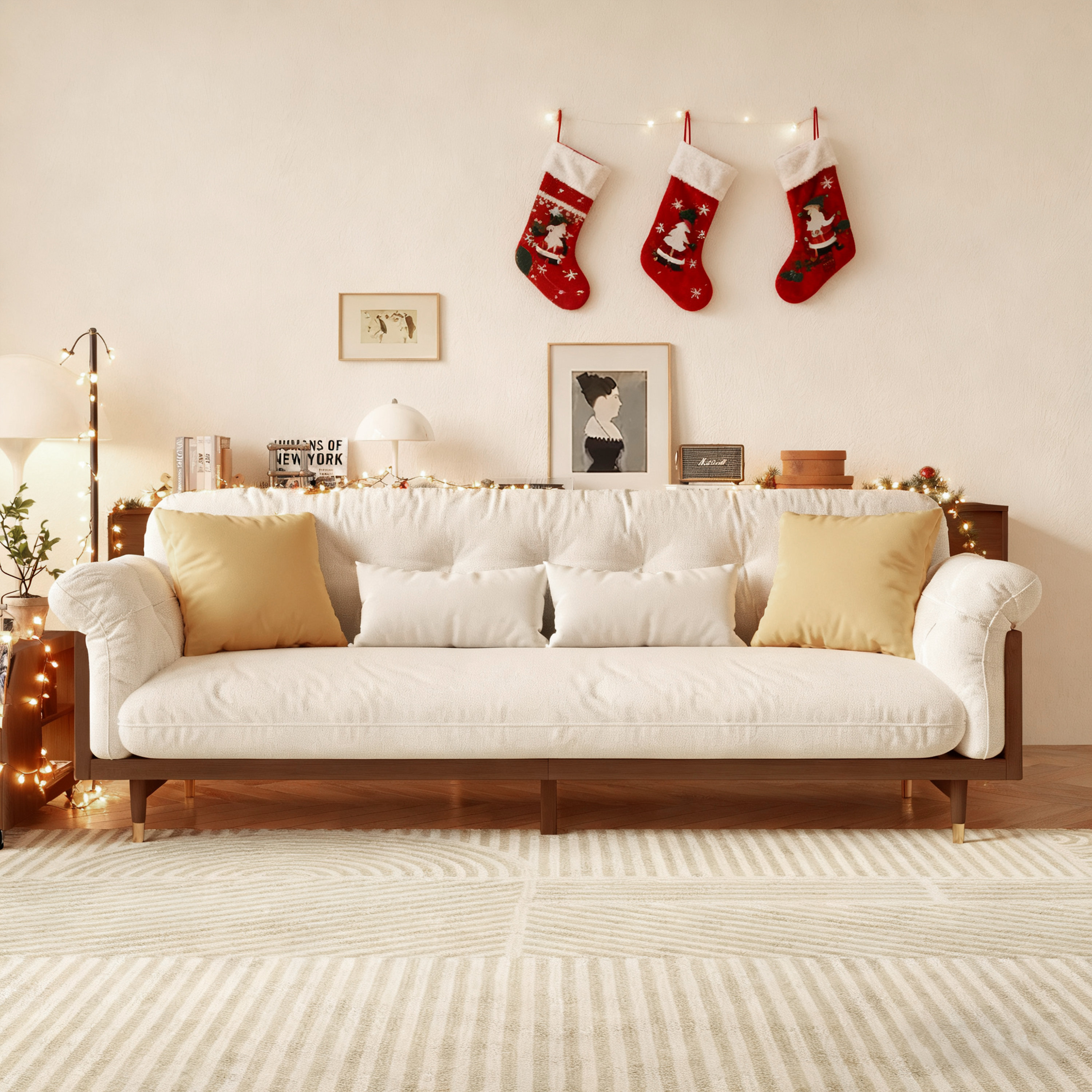 PHOYAL Large Sofa, Velvet Sofa Three-seat Sofa Classic Tufted Chesterfield Settee Sofa Modern 3 Seater Couch Furniture Tufted Back for Living Room (Beige)