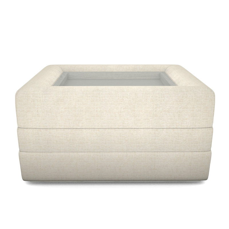 Boyden Ottoman with Wood Tray, Tuck Linen, Casa Blanca