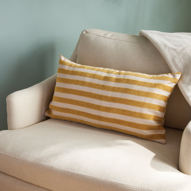 Striped Indoor/Outdoor Reversible Throw Pillow, Rectangular 12"H x 22"W, Goldenrod/Cream