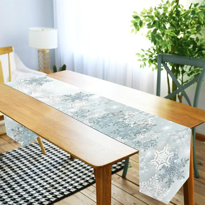 Chemin de table en flocons de neige argent double face 18 x 72 pouces de long, chemin de table en nappe pour la fête d'anniversaire de mariage, cuisine, salle à manger, décoration de tous les jours