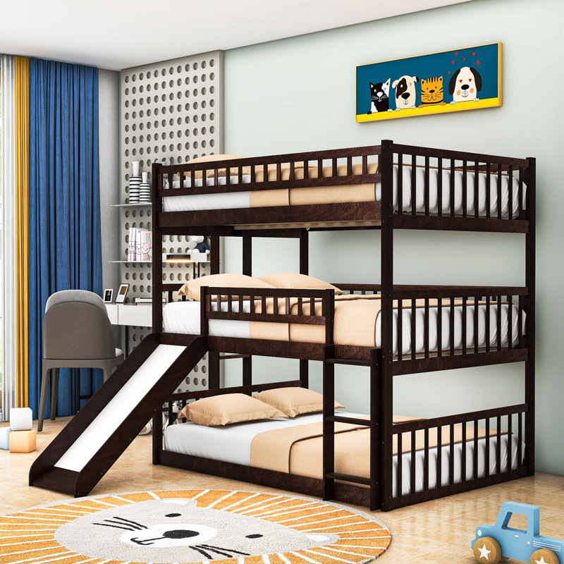Elester Full Over Full Over Full Wooden Triple / Quad Bunk Bed with Slide, Espresso