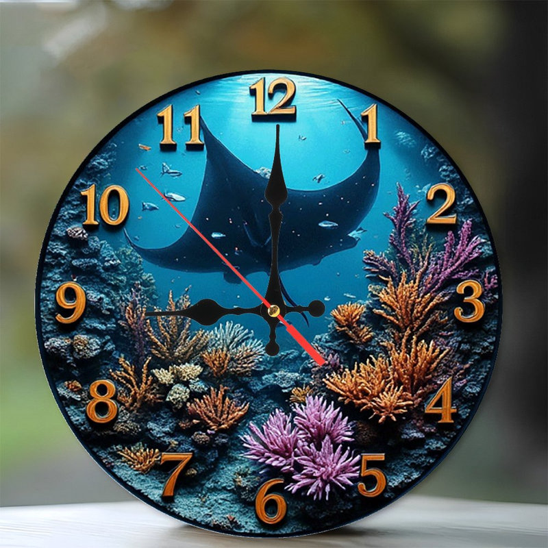 Horloge murale Ocean Manta Ray Coral Reef
