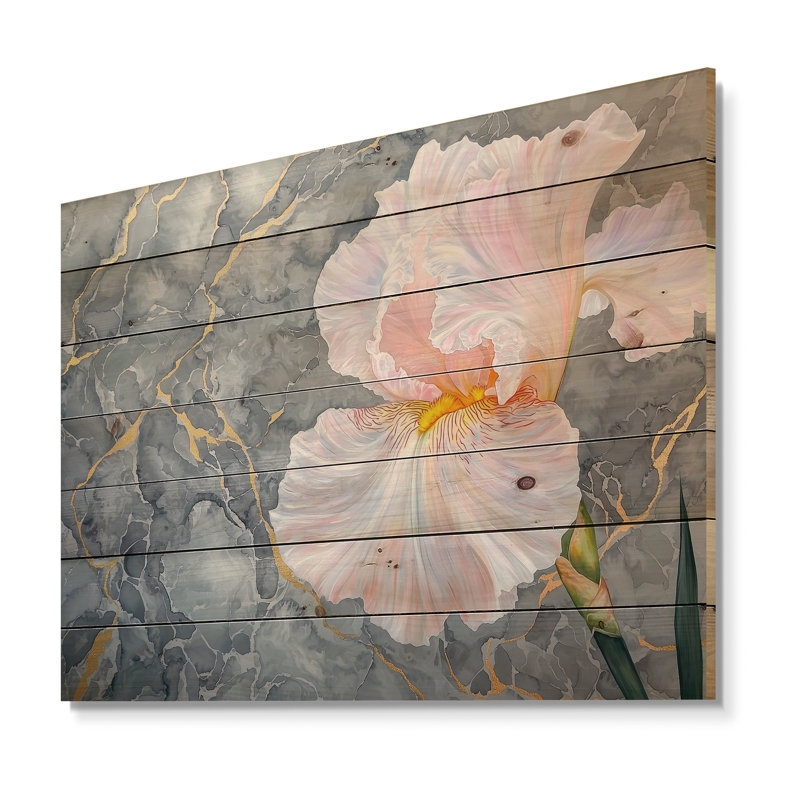 Symphonie rose iris II - iris, art mural sur bois de pin naturel, H 34 po x l 44 po x P 0,78 po